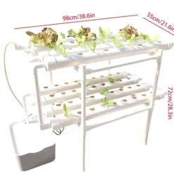 Hydroponiskt odlingssystem - 2-lagers NFT rörkit - 72 hål - 32 mm håldiameter - 220V/50Hz - Balkong - Utan vattentank - Vit