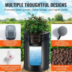 Discount Hydroponiskt odlingssystem, Deep Water Culture 4 hinkar 30x30x38 cm, svart, PP-material Kit För Växt- & Örtplantering
