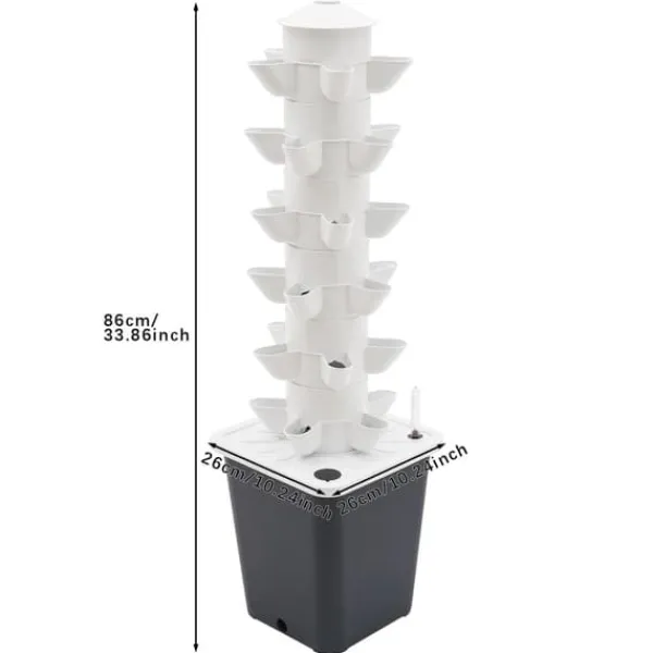 Discount Hydroponiskt odlingssystem - Vertikalt tornkit - 6 våningar - 30 planteringshål - Med vattenpump - Vattennivåmätare - Vit/Grå Kit För Växt- & Örtplantering