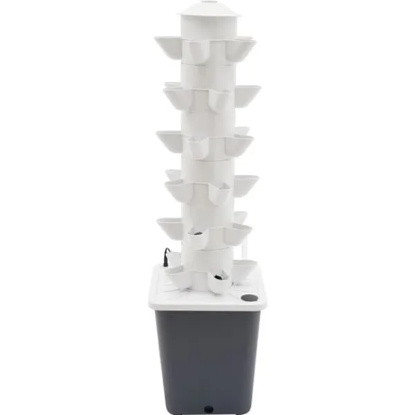 Discount Hydroponiskt odlingssystem - Vertikalt tornkit - 6 våningar - 30 planteringshål - Med vattenpump - Vattennivåmätare - Vit/Grå Kit För Växt- & Örtplantering