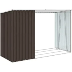 2-i-1 Trädgårdsskjul i galvaniserat stål - Förvaring av ved & redskap | Färg: Brun | Storlek: 245x98x159 cm