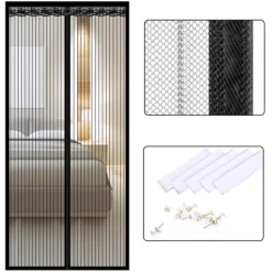 Best INF Magnetiskt skärmdörrgardin, randig polyester, 9 par spännen, 80 cm x 200 cm Insektsmedel & Djuravvisande Medel