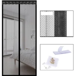 Best INF Magnetiskt skärmdörrgardin, randig polyester, 9 par spännen, 80 cm x 200 cm Insektsmedel & Djuravvisande Medel
