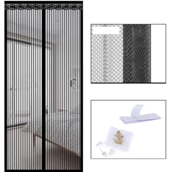 Best INF Magnetiskt skärmdörrgardin, randig polyester, 9 par spännen, 80 cm x 200 cm Insektsmedel & Djuravvisande Medel