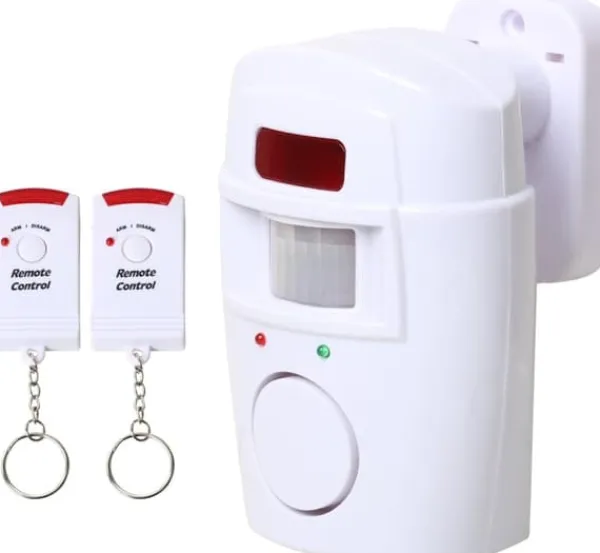 Infraröd Rörelsesensor Alarm - Burglar Alarm med 2 Fjärrkontroller, 105° Scanningsområde och 105dB, Lämplig för Hem/Garage/Butiker