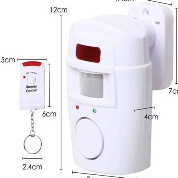 Infrarött rörelsesensorlarm - stöldlarm med 2 fjärrkontroller, 105° skanningsområde och 105dB, lämplig för hem/garage/butik