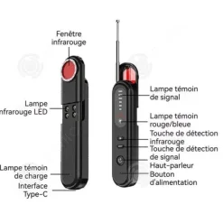 Best INN Doldetektor för gömda kameror 4 i 1 10,5x2,5x1,3cm 2,4Ghz 500mAh GPS/Wifi-detektering justerbara nivåer bugdoldetektor RF-detektor Säkerhetsmonitorer & Videokameror
