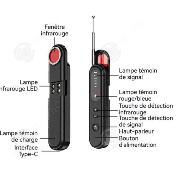 Best INN Doldetektor för gömda kameror 4 i 1 10,5x2,5x1,3cm 2,4Ghz 500mAh GPS/Wifi-detektering justerbara nivåer bugdoldetektor RF-detektor Säkerhetsmonitorer & Videokameror