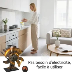 INN Kaminfläkt 6 sidor 1100rpm vedspisfläkt med termometer eldriven självproducerad fläkt