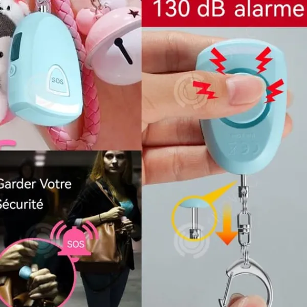 INN Personligt Alarm 130dB Högvolym LED-ljus Utomhus Bärbar Nyckelring Alarm Typ-C Laddningslarm Blå