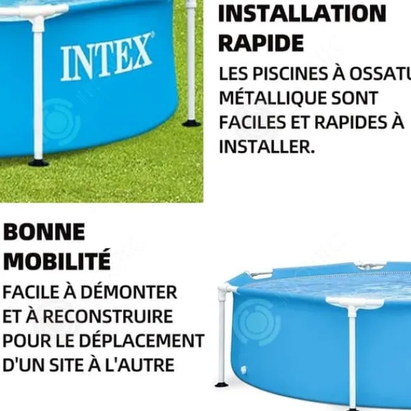 INN Pool med metallram 2,44x2,44x0,51m PVC 1828 liter blå poolsats metallram havspool metallram rund rörformad