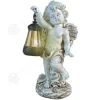 Outlet INN Soligt ljus 31x15x12cm Staty av ängel för trädgård och terrass dekorativa lampor LED-dekorativa lampor i resin Trädgårdsprydnader