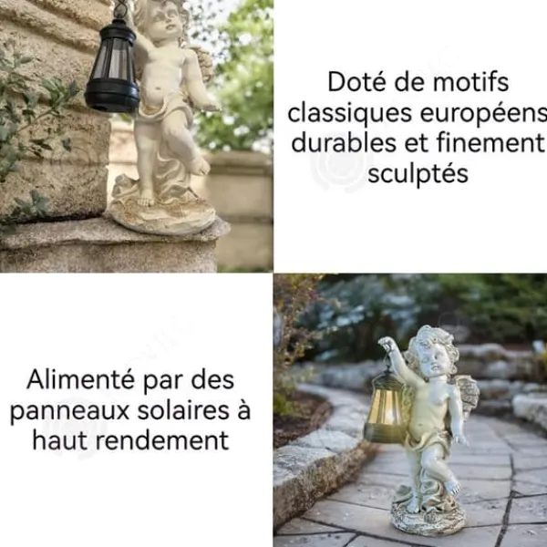Outlet INN Soligt ljus 31x15x12cm Staty av ängel för trädgård och terrass dekorativa lampor LED-dekorativa lampor i resin Trädgårdsprydnader