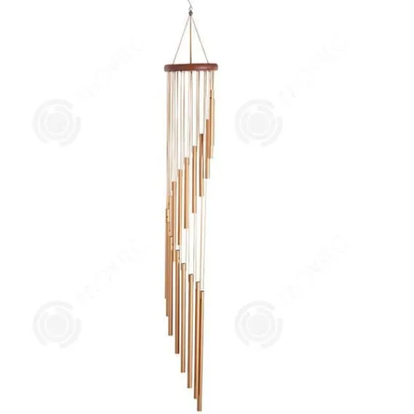Clearance INN Wind Chime 12x90cm Roterande massivt trä Gyllene hängande utomhus vindklocka med 18 rör Aluminiumlegering Trädgård Vinddekoration