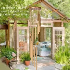 Clearance INN Wind Chime 12x90cm Roterande massivt trä Gyllene hängande utomhus vindklocka med 18 rör Aluminiumlegering Trädgård Vinddekoration