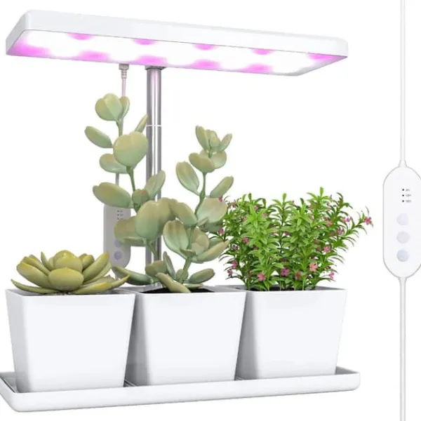New Inomhus växtlampa - Fullspektrum grow light - 30 LED - Höjdjusterbar - Automatisk timer 8/12/16/24 h - Fristående - 3 lådor - Vit Kit För Växt- & Örtplantering