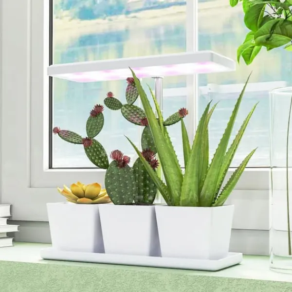 New Inomhus växtlampa - Fullspektrum grow light - 30 LED - Höjdjusterbar - Automatisk timer 8/12/16/24 h - Fristående - 3 lådor - Vit Kit För Växt- & Örtplantering