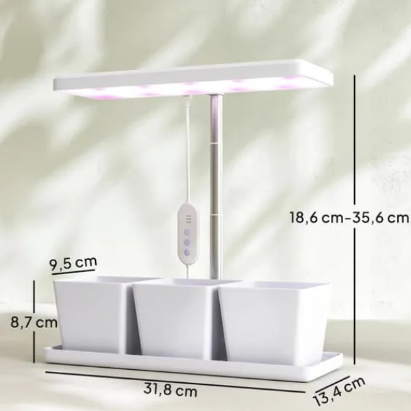 New Inomhus växtlampa - Fullspektrum grow light - 30 LED - Höjdjusterbar - Automatisk timer 8/12/16/24 h - Fristående - 3 lådor - Vit Kit För Växt- & Örtplantering
