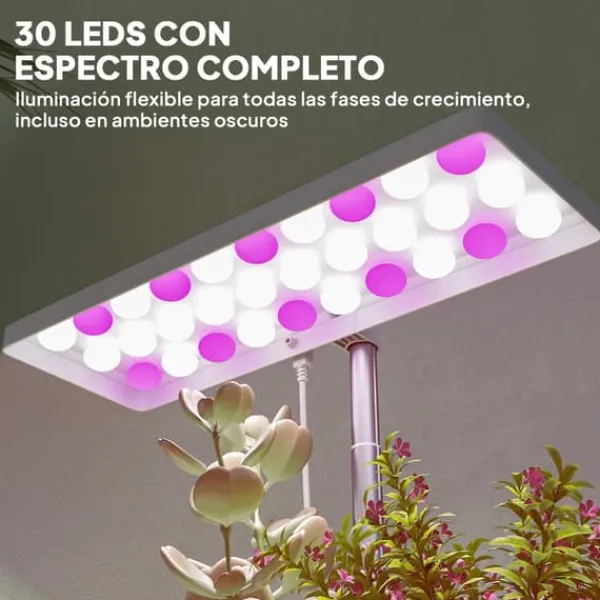New Inomhus växtlampa - Fullspektrum grow light - 30 LED - Höjdjusterbar - Automatisk timer 8/12/16/24 h - Fristående - 3 lådor - Vit Kit För Växt- & Örtplantering