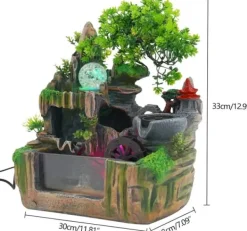 Online Inomhusfontän - Bordfontän med akvarium - LED-belysning - Dimgenerator - Vattenfall - 30 x 18 x 33 cm - Harts - 220 V - Brun Fontäner & Dammar