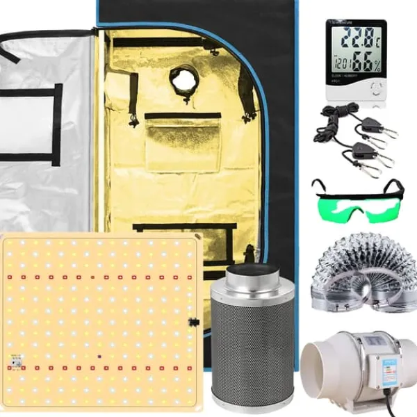 Sale Inomhusväxttältkit, 850W Fullspektrum LED-lampa, dimbar med IR- och UV-funktioner,60X60X120CM Kit Kit För Växt- & Örtplantering