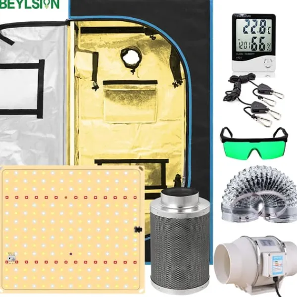 Inomhusväxttältkit, 850W Fullspektrum LED-lampa, dimbar med IR- och UV-funktioner,60X60X120CM Kit