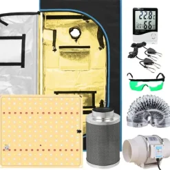 New Inomhusväxttältkit, 850W Fullspektrum LED-lampa, dimbar med IR- och UV-funktioner,90x90x180CM Kit Kit För Växt- & Örtplantering