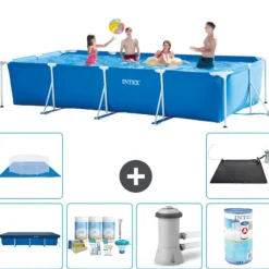 Hot Intex rektangulär ram swimmingpool - 450 x 220 x 84 cm - Blå - ingår Tillbehör A300 Pooler
