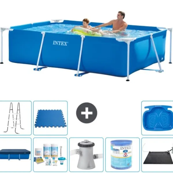 Discount Intex rektangulär ram swimmingpool - 260 x 160 x 65 cm - Blå - ingår Tillbehör A111 Pooler