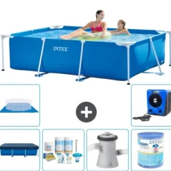 Hot Intex rektangulär ram swimmingpool - 220 x 150 x 60 cm - Blå - ingår Tillbehör A21 Pooler