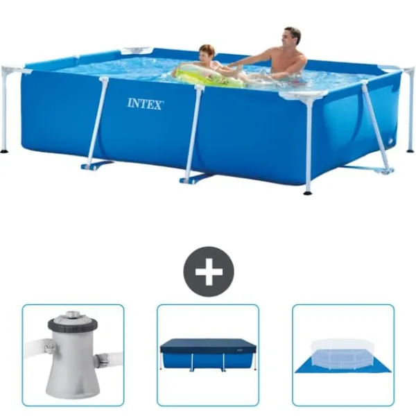 Clearance Intex rektangulär ram swimmingpool - 260 x 160 x 65 cm - Blå - ingår Tillbehör CB76 Pooler