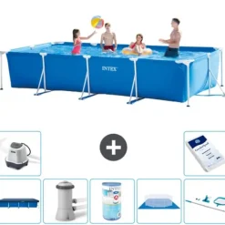 Intex rektangulär ram swimmingpool - 450 x 220 x 84 cm - Blå - ingår Tillbehör A268