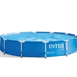 Hot Intex Round Frame Simbassäng - 366 x 76 cm - Blå - Inklusive Tillbehör - CB86 Pooler