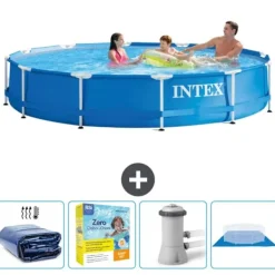 Clearance Intex Round Frame Swimming Pool - 366 x 76 cm - Blå - Ingår Tillbehör CB8 Pooler