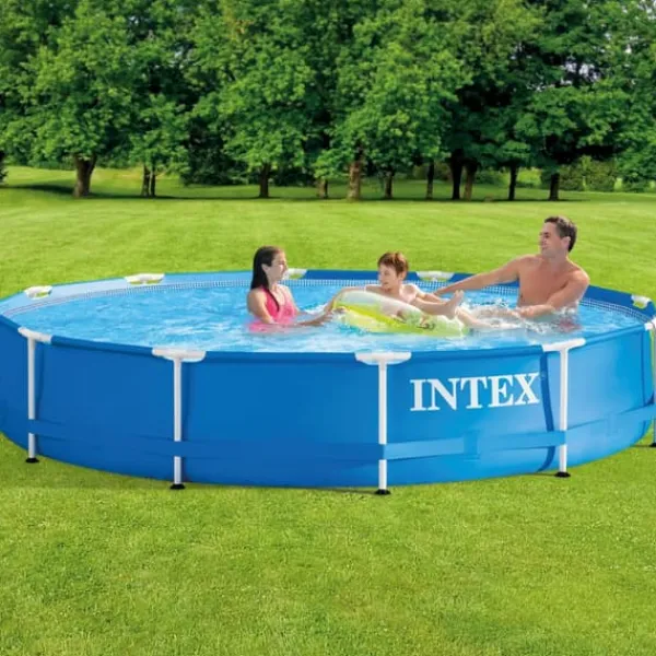 Clearance Intex Round Frame Swimming Pool - 366 x 76 cm - Blå - Ingår Tillbehör CB8 Pooler