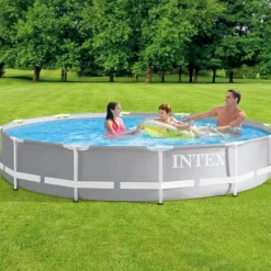 Intex Round Prism Frame Pool - 366 x 76 cm - Grå - Inklusive Tillbehör - CB25