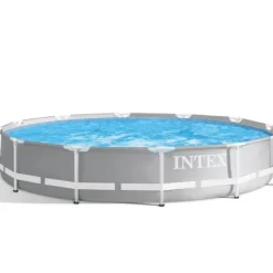 New Intex Round Prism Frame Pool - 366 x 76 cm - Grå - Inklusive Tillbehör - CB88 Pooler