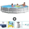 Intex Round Prism Frame Pool - 366 x 76 cm - Grå - Ingår Tillbehör CB14 Pooler