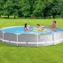 Intex Round Prism Frame Pool - 366 x 76 cm - Grå - Ingår Tillbehör CB14 Pooler