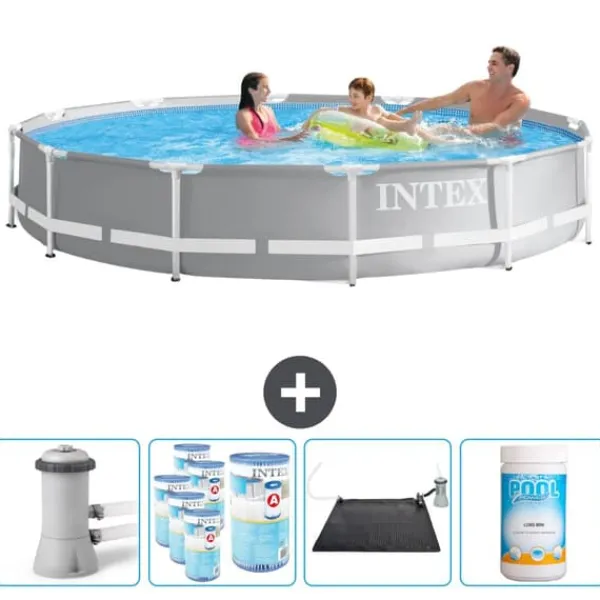 Outlet Intex Round Prism Frame Pool - 366 x 76 cm - Grå - Inklusive Tillbehör - CB92 Pooler