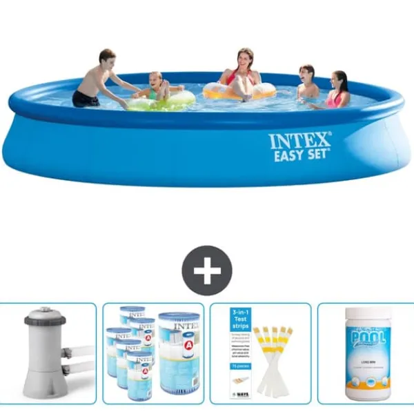 New Intex Rund Uppblåsbar Easy Set Pool - 457 x 84 cm - Blå - Inklusive Tillbehör - CB85 Pooler