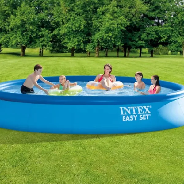 New Intex Rund Uppblåsbar Easy Set Pool - 457 x 84 cm - Blå - Inklusive Tillbehör - CB85 Pooler