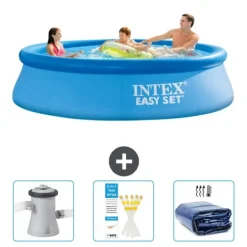 New Intex Rund Uppblåsbar Easy Set Pool - 305 x 76 cm - Blå - Ingår Tillbehör CB74 Pooler