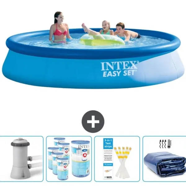 Discount Intex Rund Uppblåsbar Easy Set Pool - 396 x 84 cm - Blå - Inklusive Tillbehör - CB86 Pooler