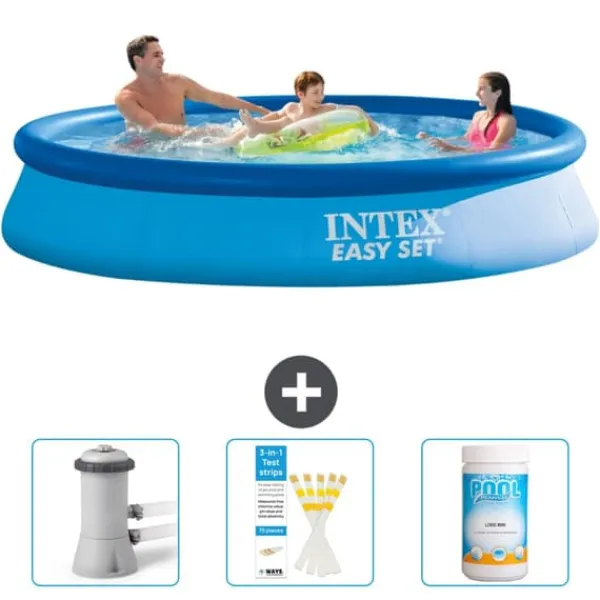 Clearance Intex Rund Uppblåsbar Easy Set Pool - 366 x 76 cm - Blå - Ingår Tillbehör CB73 Pooler