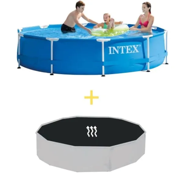 Clearance Intex simbassäng - Metallstomme - 305 x 76 cm - Inklusive solsegel Pooler