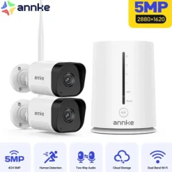 IP-kamera, 5MP upplösning, Wi-Fi-anslutning,Med 2st Cam Säkerhetsmonitorer & Videokameror