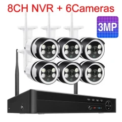 Clearance IP-kamerasystem, högupplöst video, tvåvägsljud,8CH och 6st 3MP kamera, Ingen Säkerhetsmonitorer & Videokameror