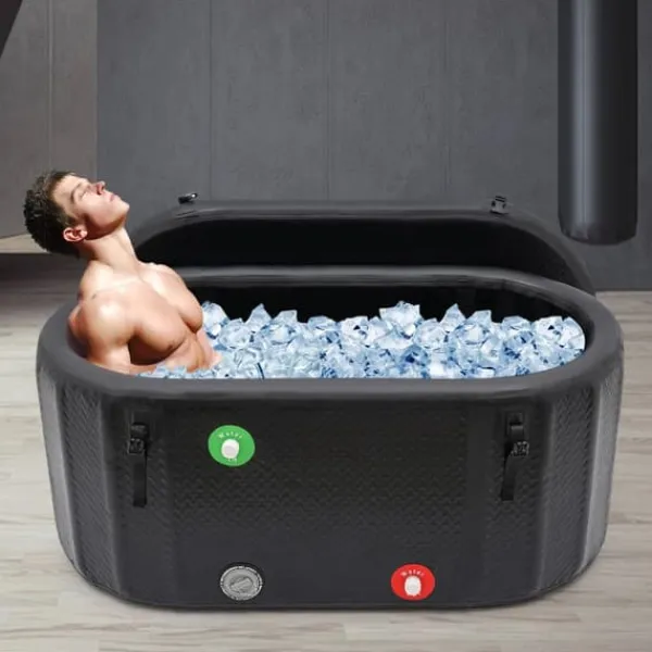 Outlet Isbad & kallbadkar - Uppblåsbar portabel badbalja - 132×70×54 cm - Med isolerat lock - 275 l - För vuxna - Plast - Svart Spa & Utomhusbad