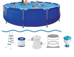 Sale Jilong 450cm Rund pool ovan mark med filterpump, lock & tillbehör Pooler